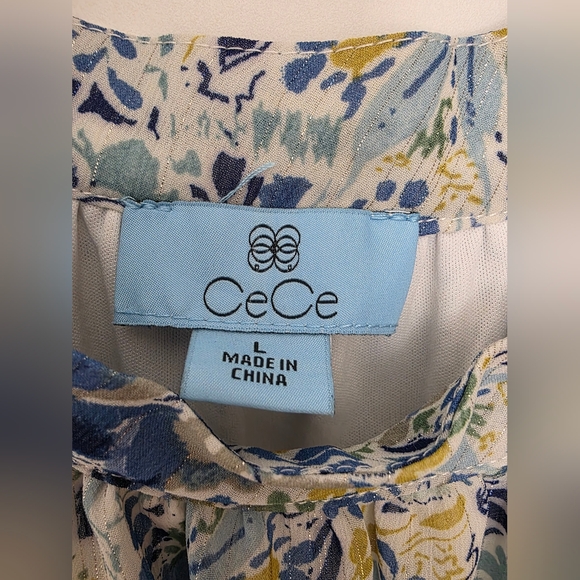 Cece Halter Top Blouse Blue Flowers Size Large - Picture 3 of 4